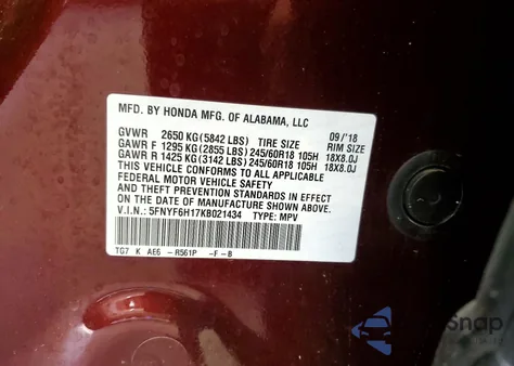 2019 Honda Pilot Lx z USA, uszkodzony, nr VIN 5FNYF6H17KB021434